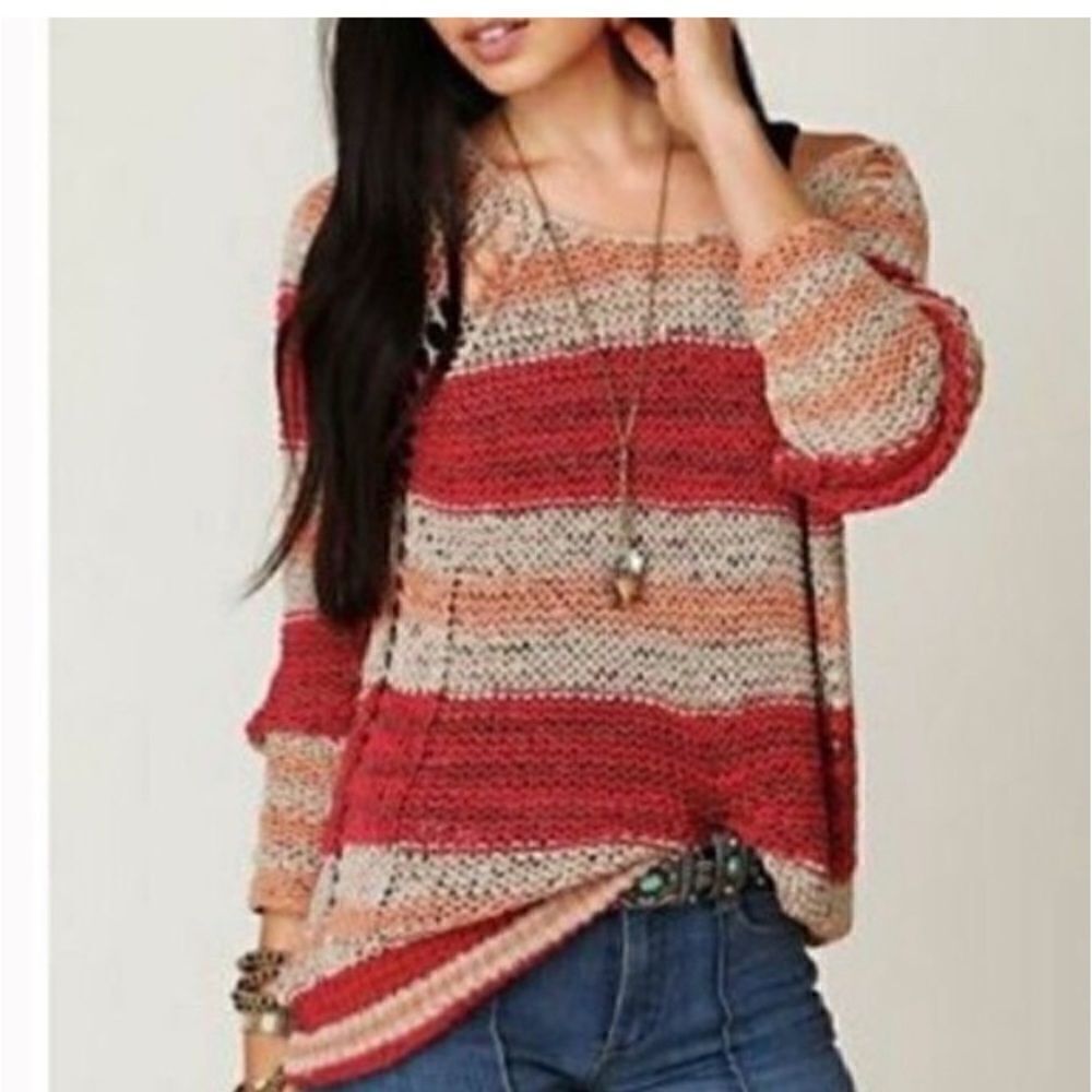 Free People Derset Moon Cherry Blossom Open Knit Boho Long Sleeve Sweater Sz XS